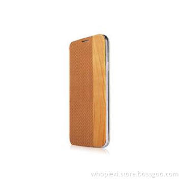 Wood And Brown Lychee Faux Leather Wooden Cell Phone Case S